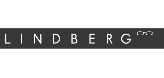 Lindberg eyeglasses logo with text and glasses icon on dark gray background.