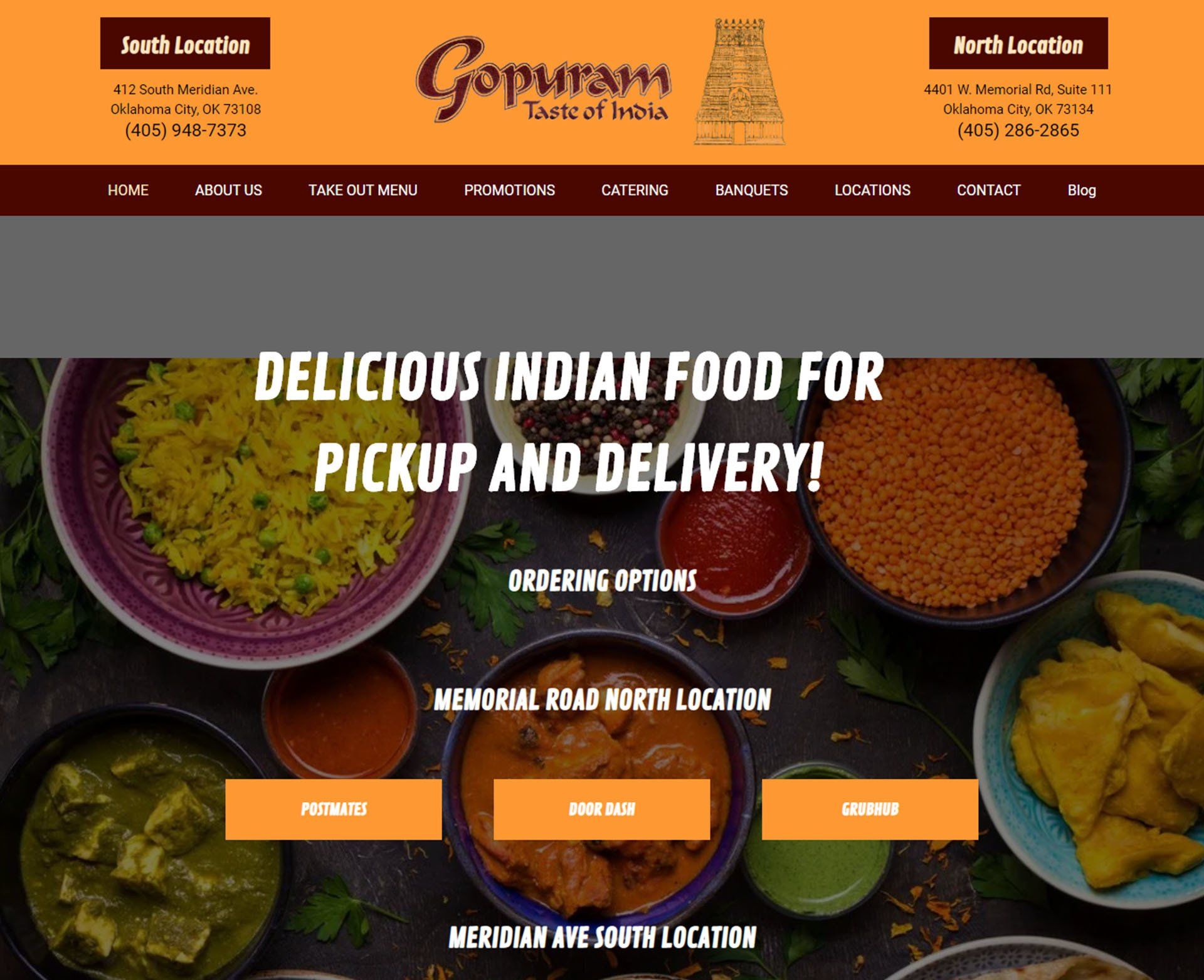 A website for a restaurant that serves delicious indian food for pickup and delivery.