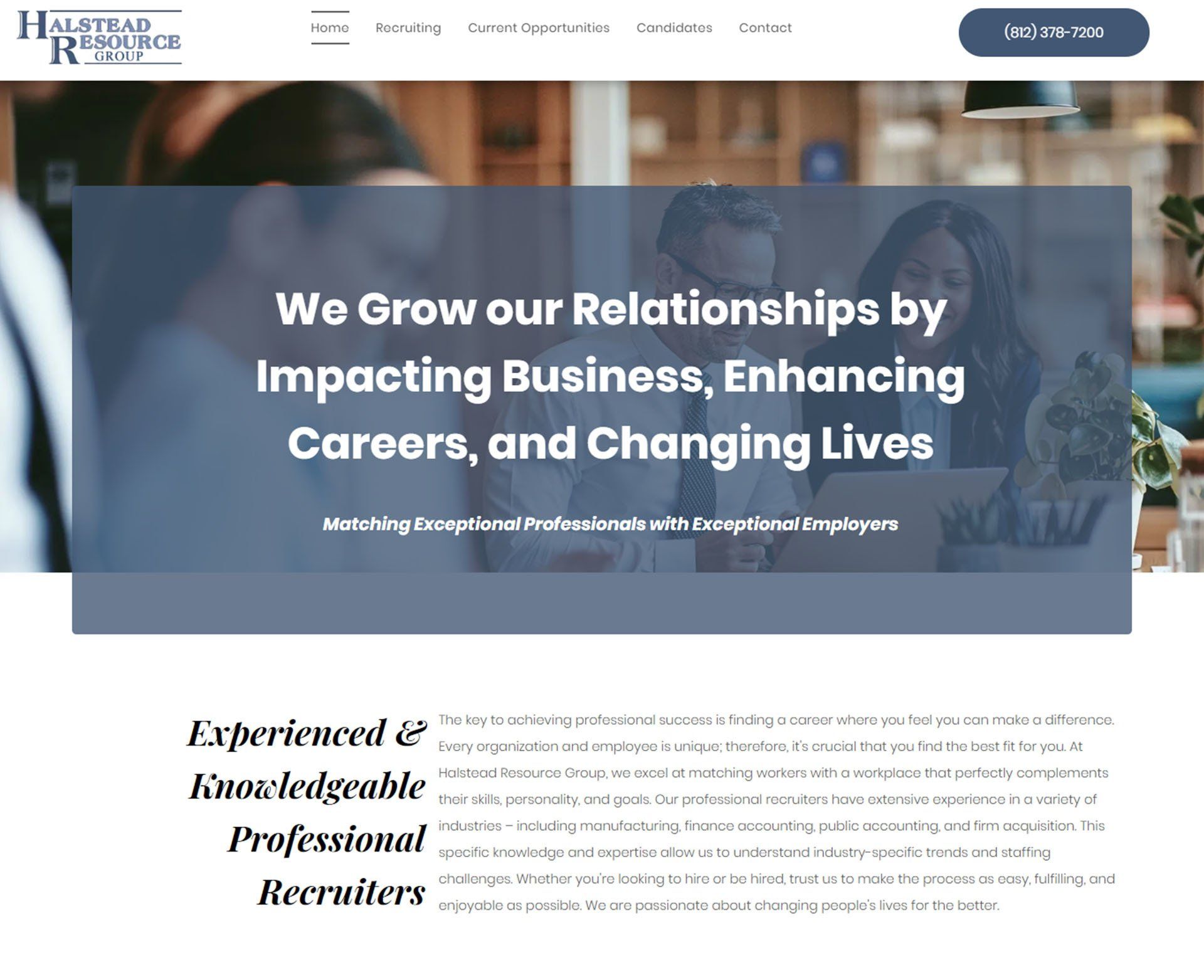 A screenshot of a website titled we grow our relationships by impacting business , enhancing careers , and changing lives.