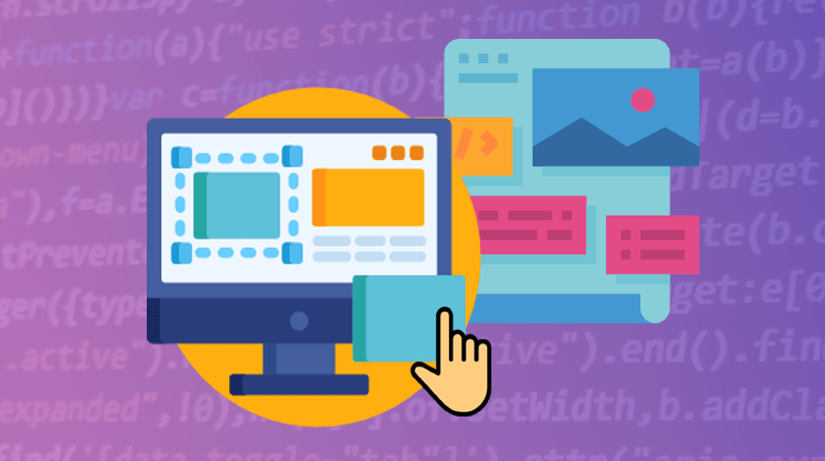 An illustration of a computer screen with a hand pointing at it.