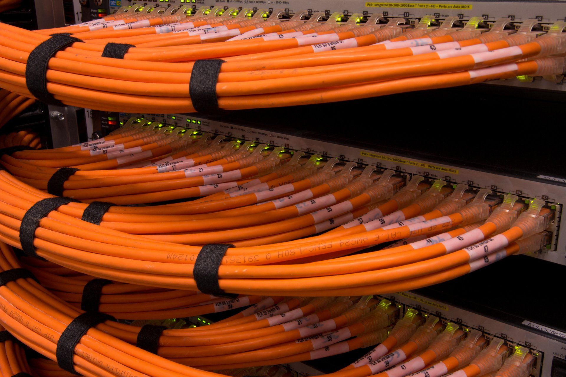 Orange structured cable array enables telecommunications and allows for easy scaling