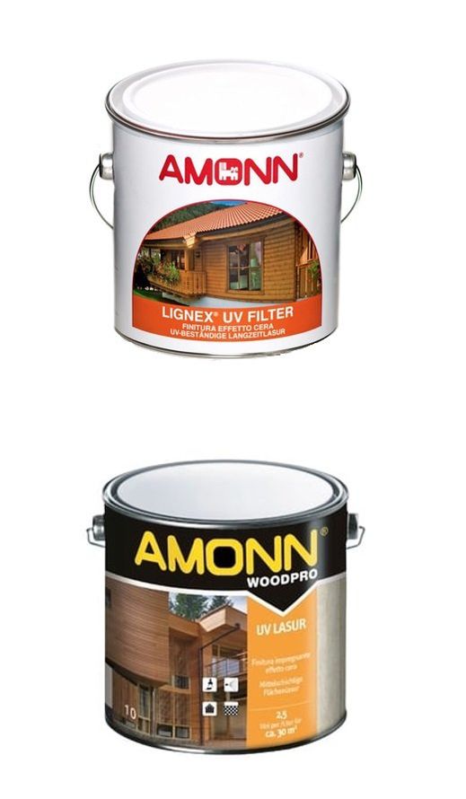 Due lattine di vernice Amonn su uno sfondo bianco