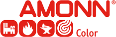 Un logo rosso e bianco per un'azienda chiamata amonn color