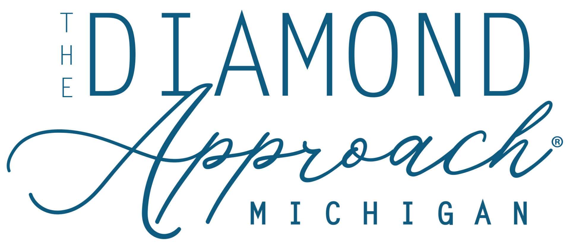 The logo for the diamond approach michigan is blue and white.