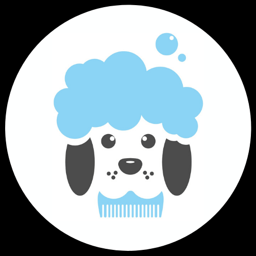 A dog is taking a bath with soap bubbles and a comb.