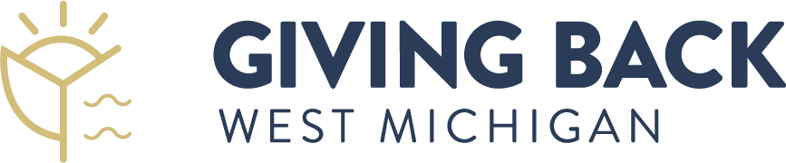 The logo for giving back west michigan is blue and gold.