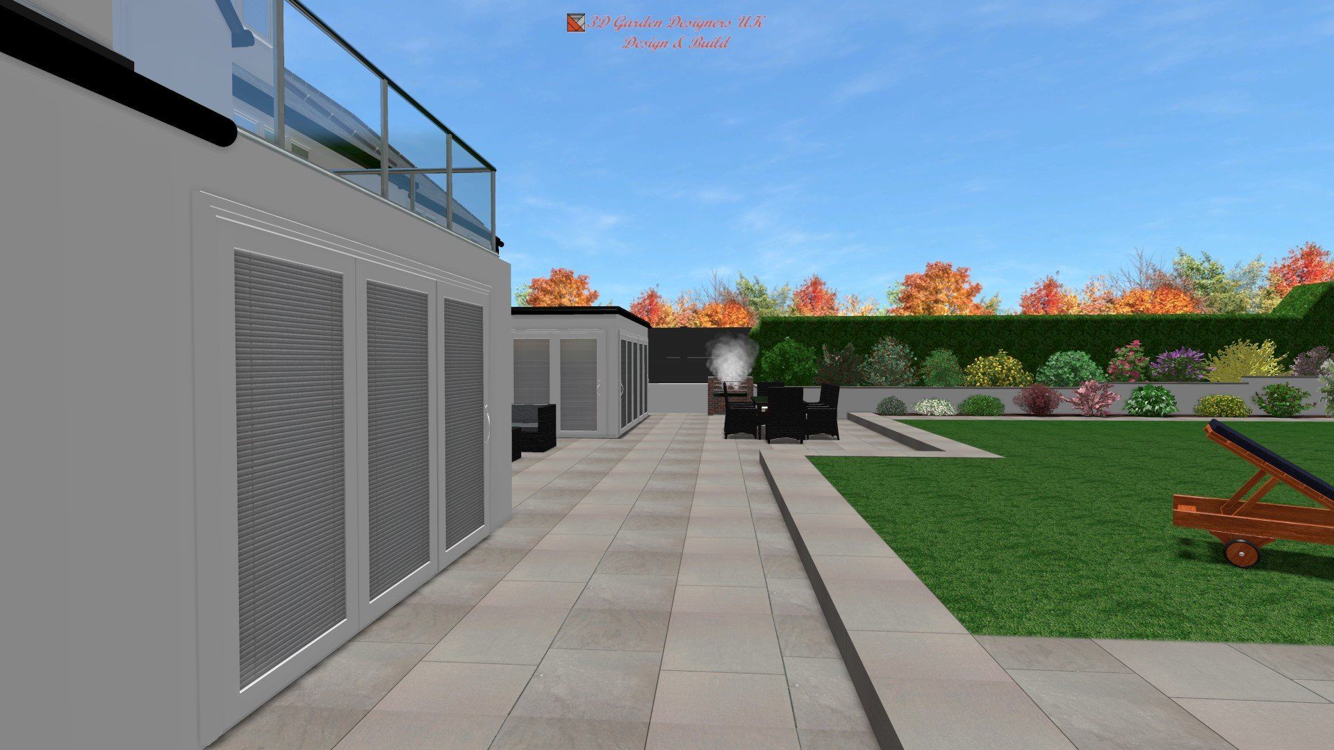 A computer generated image of a house and lawn