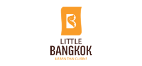 Little Bangkok restaurant logo with orange icon and black text on white background