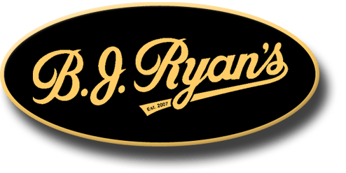 A black oval logo with the gold script text