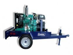 Rimorchio blu con generatore diesel verde.