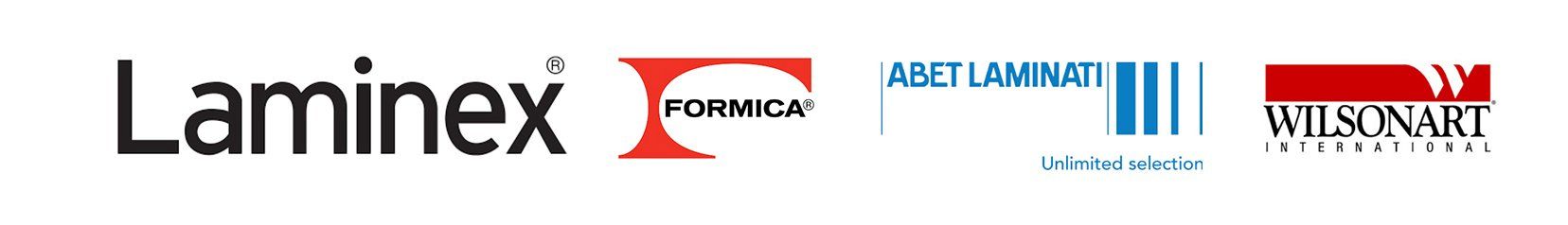 Laminex, Formical, Abet Laminati, and Wilsonart logos