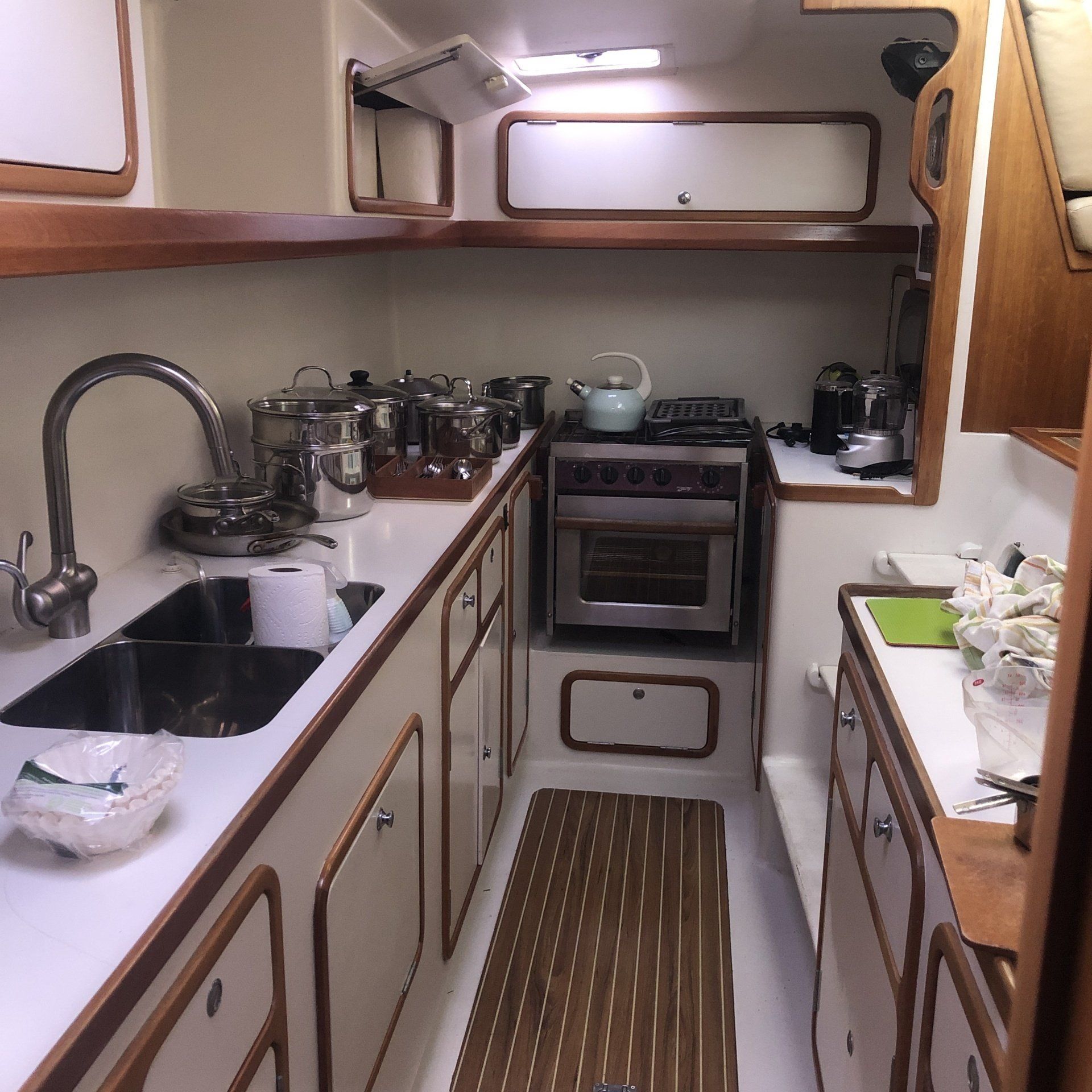 Galley in Atlantic 48 Chris White sailing catamaran