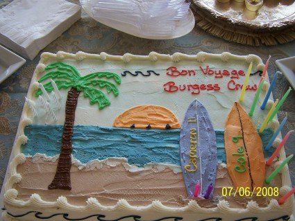 A cake that says bon voyage on it
