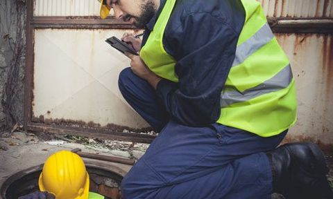 an expert taking detailed drain survey reports