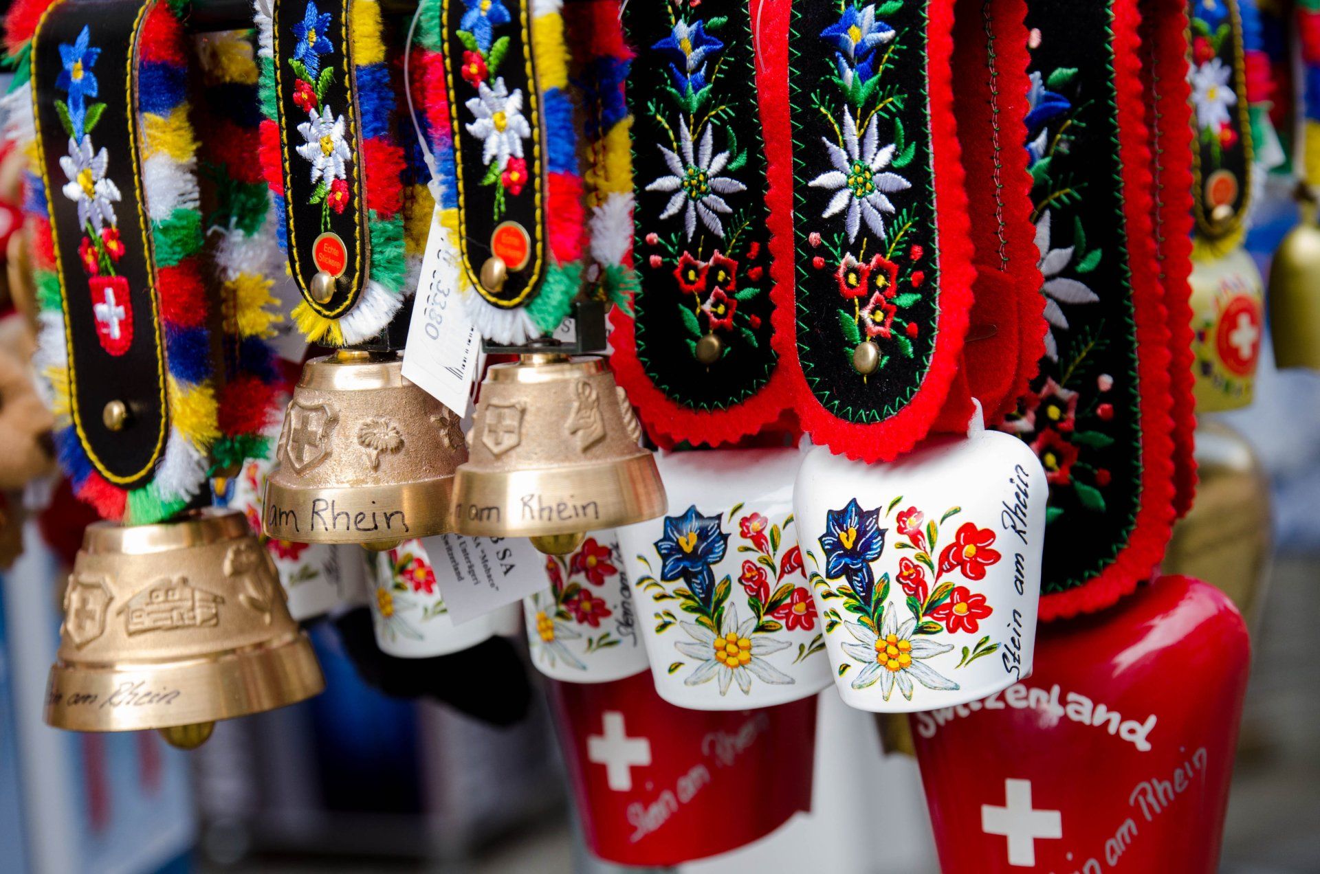 colorful cow bells