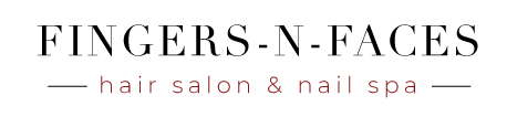 The logo for fingers n faces hair salon and nail spa