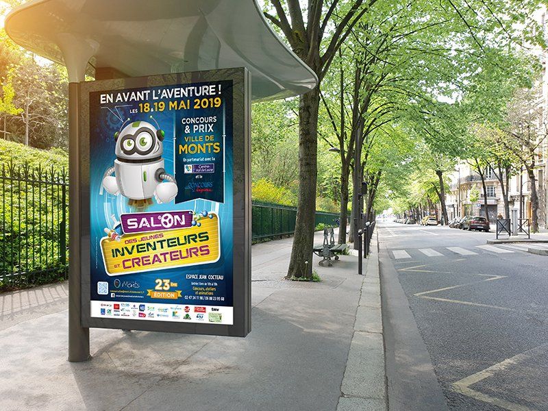 Affiche salon des jeunes inventeurs et créateurs de Monts sur abris bus Affiche salon des jeunes inventeurs et créateurs de Monts sur abris bus