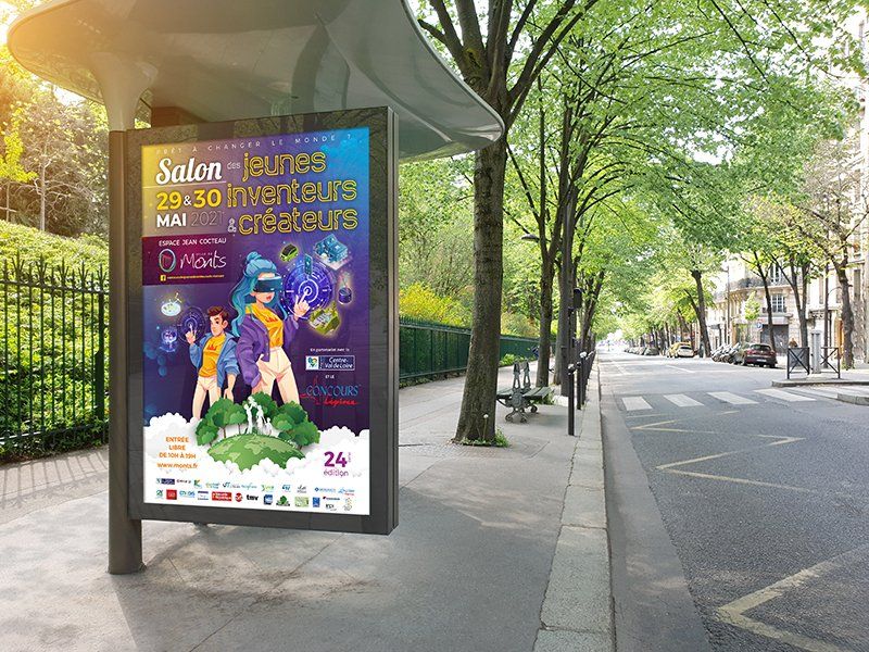 Affiche salon des jeunes inventeurs et créateurs de Monts sur abris bus Affiche salon des jeunes inventeurs et créateurs de Monts sur abris bus
