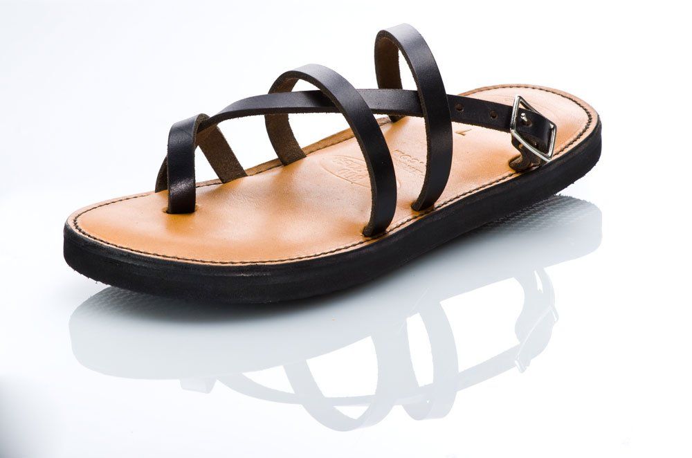 SlipOn Sandal, tan, with black sole and strap