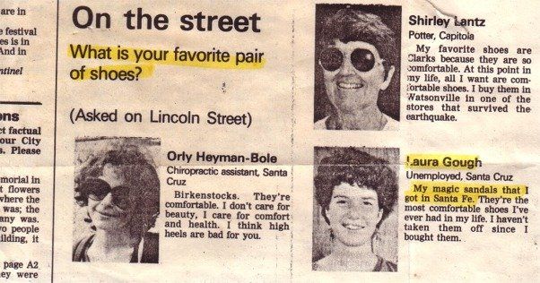 newpaper clipping about the sandals from one of the roommates