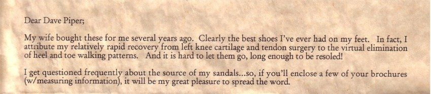 letter from a happy sandal customer