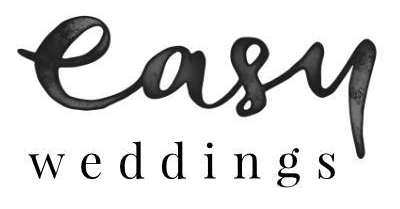 A black and white logo for easy weddings on a white background.