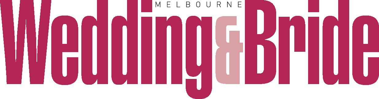 A red and white logo for wedding & bride magazine