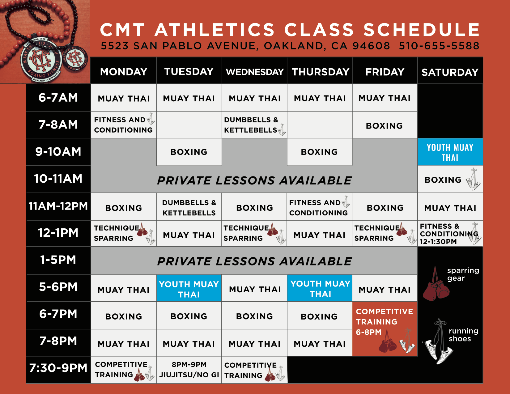 Mauy Thai gym schedule
