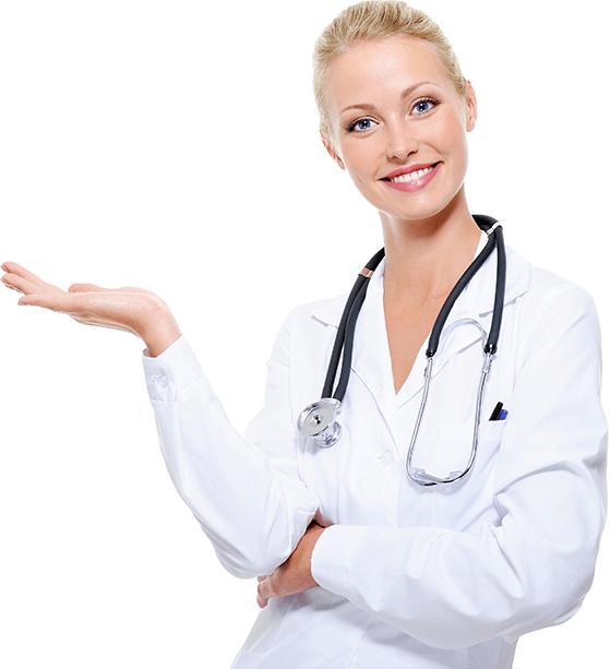 Médica invitando a conocer sobre nosotros
