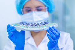 Médica en laboratorio