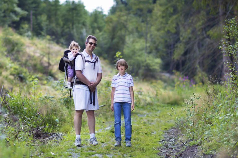 Father and son hiking