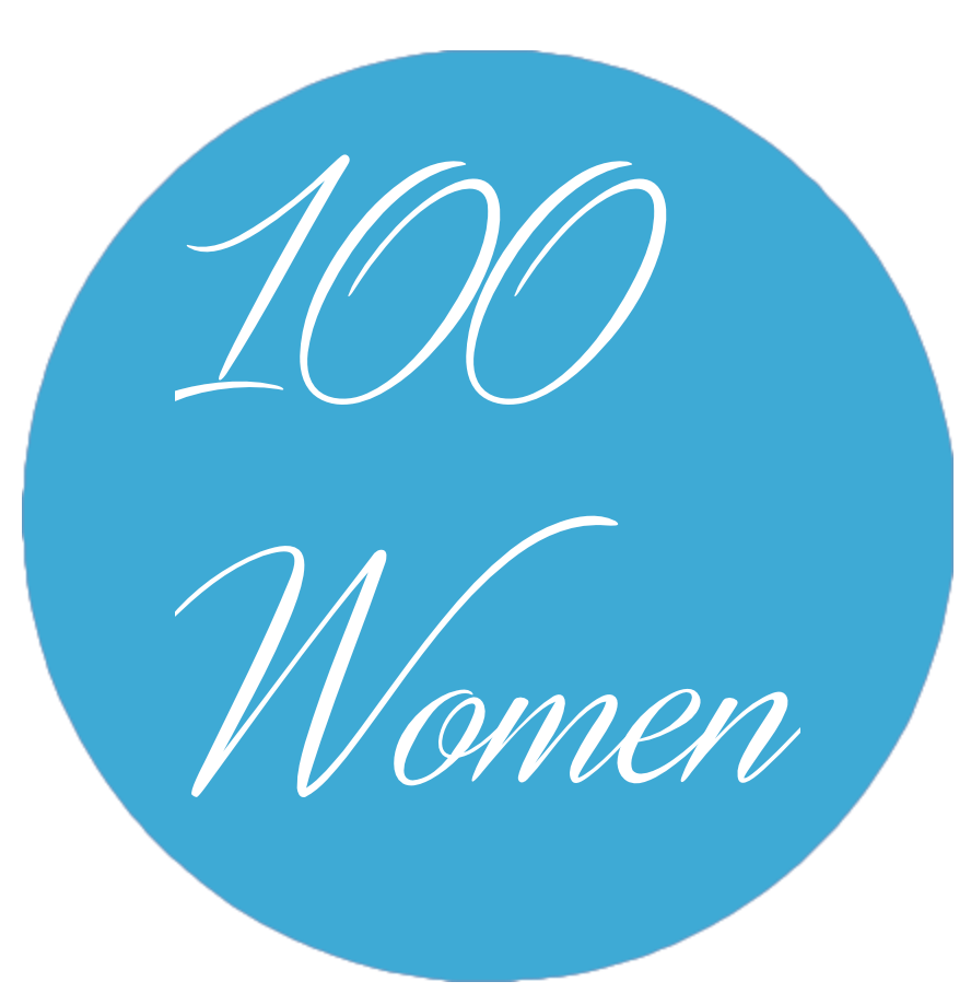 A blue circle with the words 100 women on it