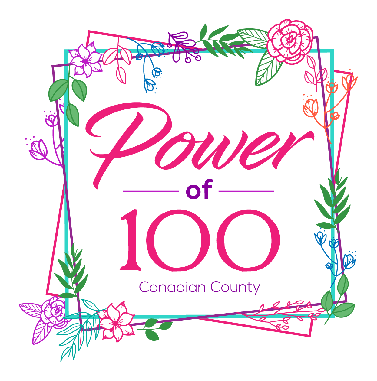 A logo for the power of 100 canadian county.