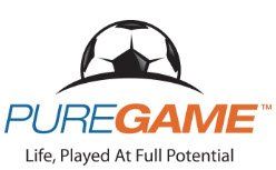 The logo for puregame is a soccer ball with the words `` life , played at full potential ''.