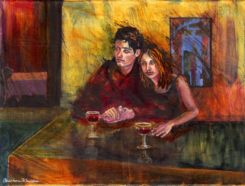 Wine with Charlie, Original Painting, #60 Acrylic, 18x24, Private Collection