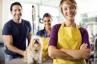 Pet Groomer With The Customer — Animal Hospitals in Lompoc, CA Pet Groomer With The Customer — Animal Hospitals in Lompoc, CA