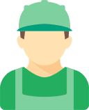 a man wearing a green hat and green overalls .