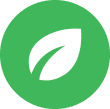 a green circle with a white leaf inside of it .