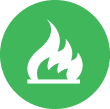 a white fire icon in a green circle .