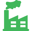 a green factory icon with smoke coming out of the chimney .