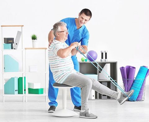 Physiotherapist Working With Senior Patient — Physio in Port Stephens, NSW Physiotherapist Working With Senior Patient — Physio in Port Stephens, NSW