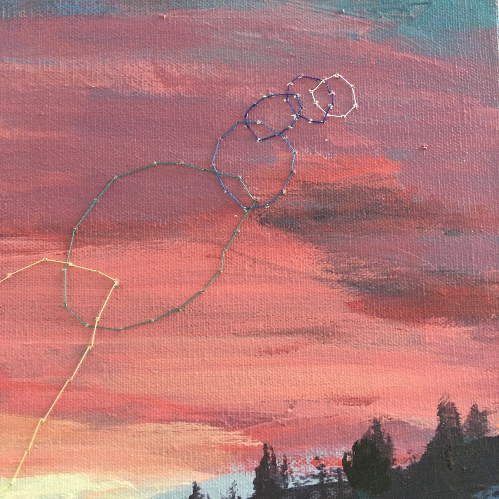 embroidery, painting Circles of Life, Elisabeth Baron, EB-Artwork&Coaching, 2021