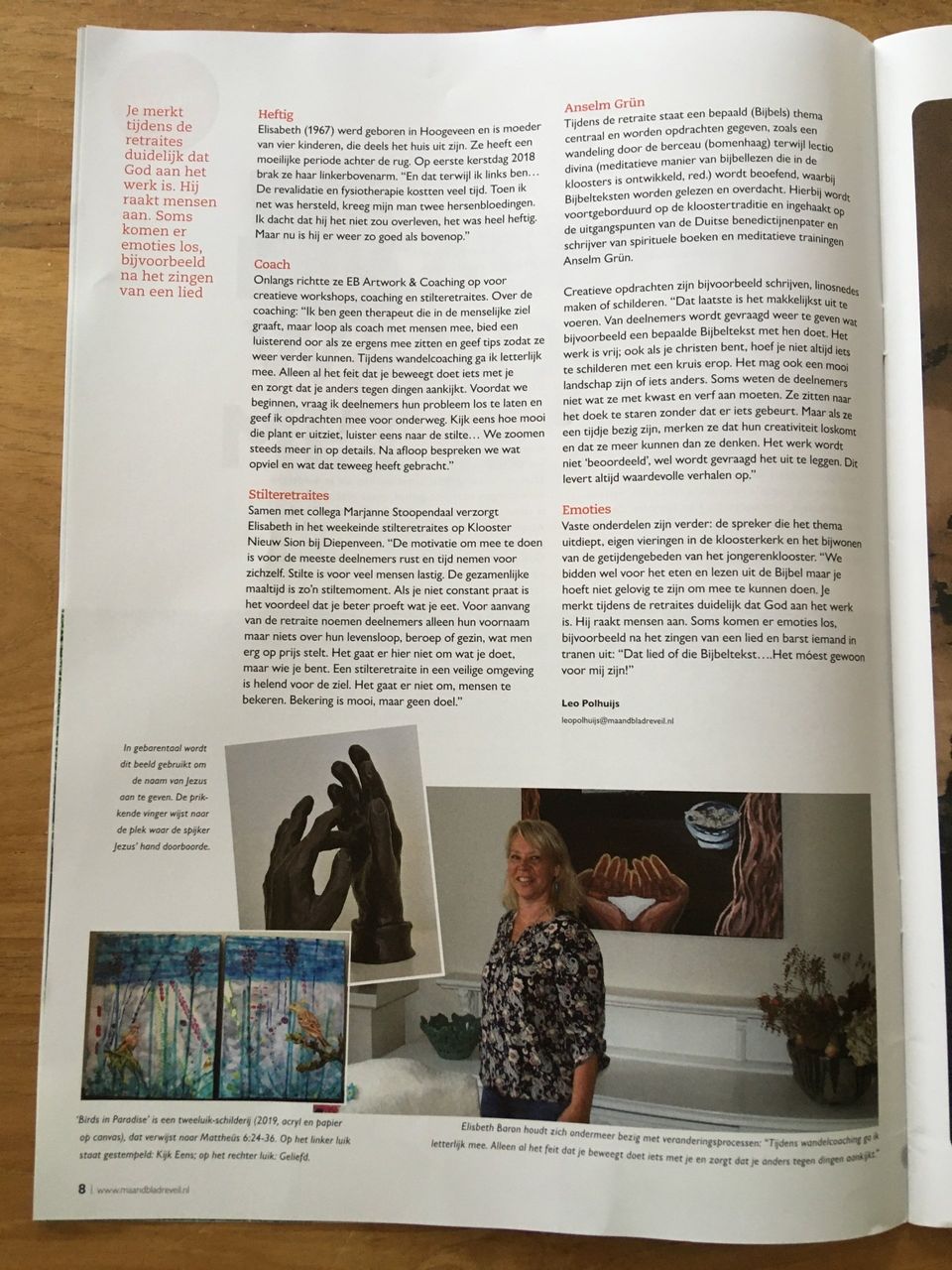 interview Elisabeth Baron maandblad Reveil september 2020, stilteretraites