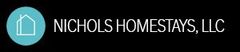 A logo for nichols homestays llc with a house in a blue circle