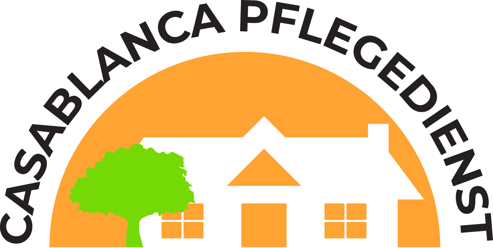 Le logo de Casablanca Pflegedienst montre une maison et un arbre.