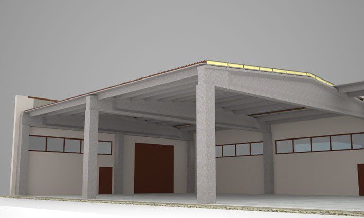 Modell einer Halle mit doppelter Abdeckung 10% Neigung