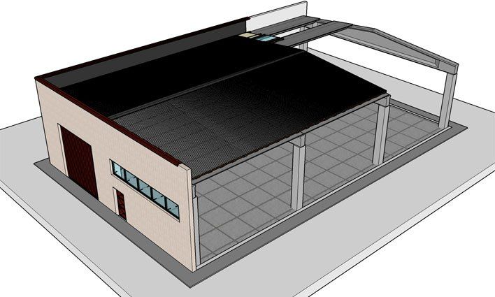 Modell einer Halle mit doppelter Abdeckung 10% Neigung