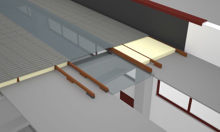 Rendering einer Halle mit doppelter Abdeckung 10% Neigung
