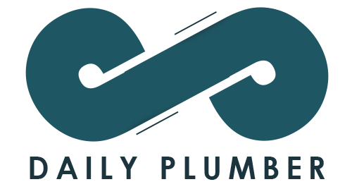 Daily Plumber logo with teal stylized pipe icon and text on white background