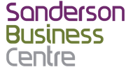 Sanderson Business Centre logo in purple, green, and gray text